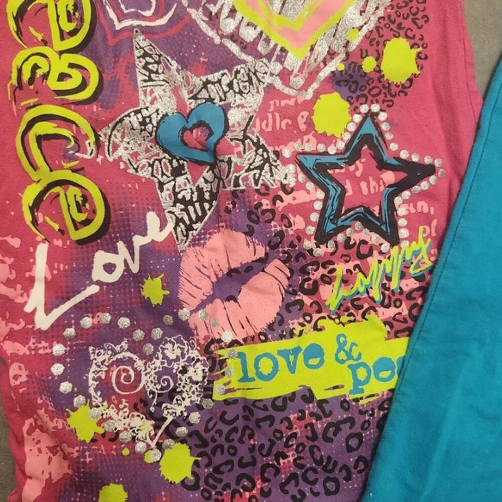 Bobby jack cherokee cotton Girls y2k 8-10/12 Outfit Top & pants sequin‎ graffiti